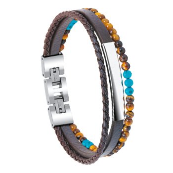 Bracelet Rochet pour homme multi liens acier et oeil de tigre et turquoise avec fermoir réglable