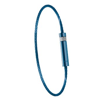 Bracelet rochet homme : câble acier PVD bleu, fermoir diamanté avec aimant